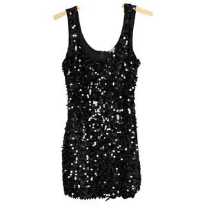 Women's Charlotte Russe Little Black Sequins Mini Elegant Bodycon Dress - Medium